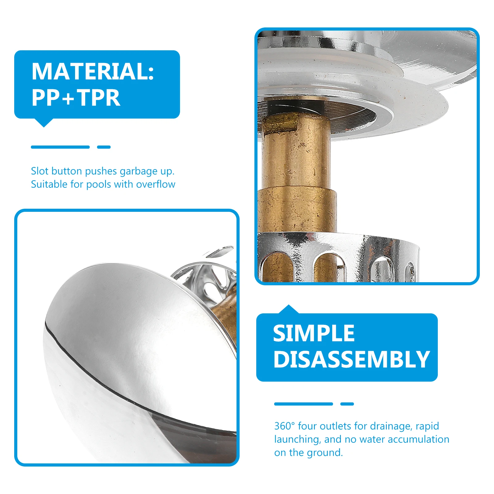 

Bath Tub Drain Plug Slotted Push Waste For Basin With Overflow Round Modern Design Brass Bathroom Strainer Bathtub