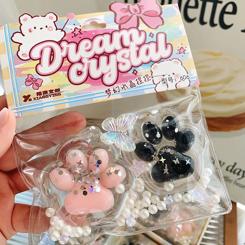 Mini jouet de pincement de patte de chat, griffe de chat noir et rose, rebond lent, cube transparent, jouet d'instituts souligné, jouet Blingbling Squeeze, cadeau pour les enfants