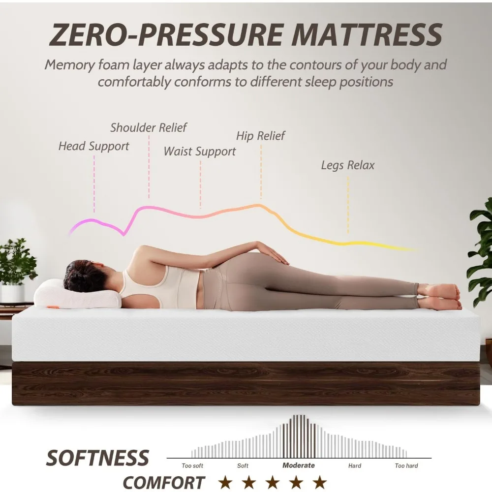مرتبة إسفنجية ميموري فوم متوسطة الحجم مقاس 14 بوصة - تخفيف الضغط، نوم مبرد للأطفال والكبار