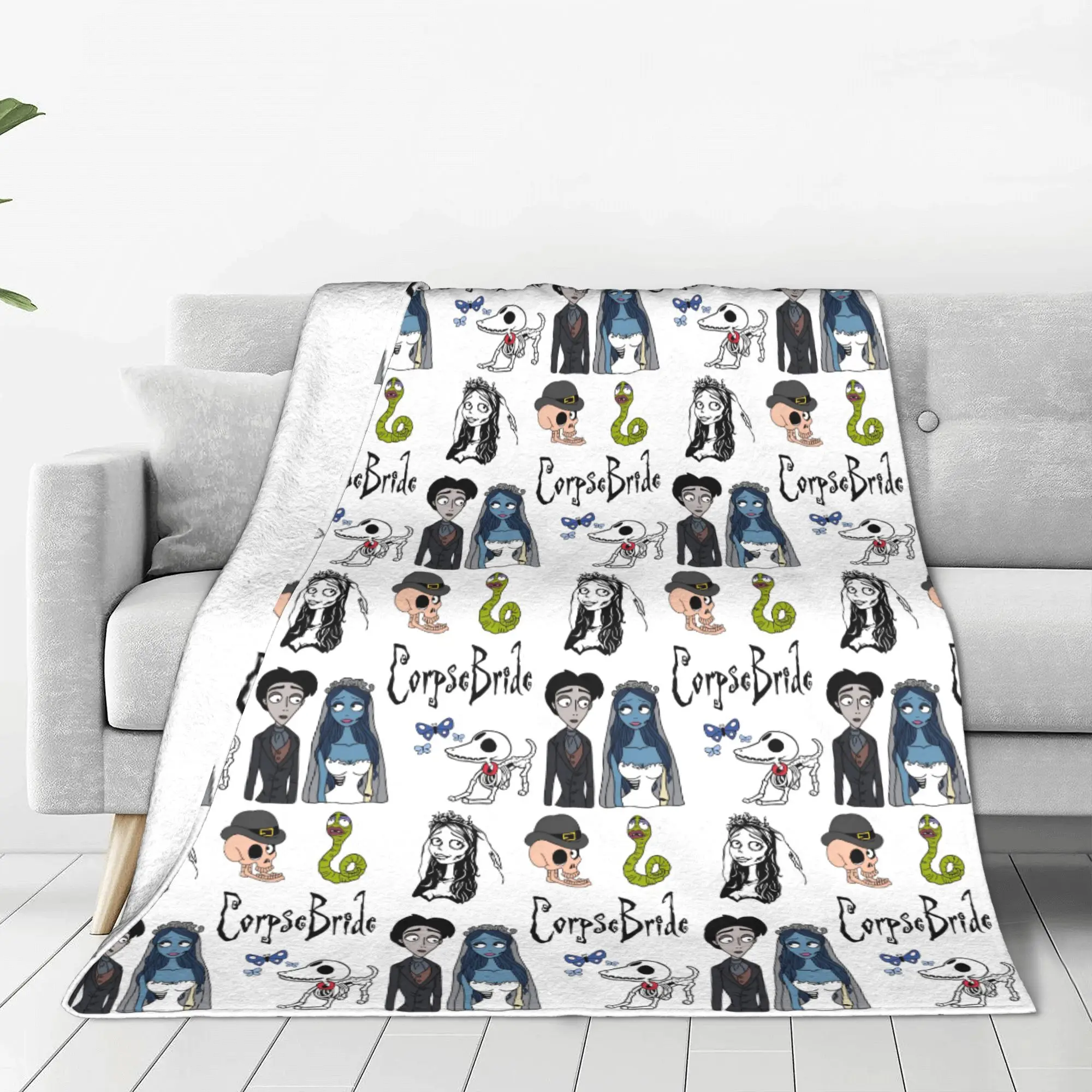 C-Corpse B-Bride Scary Movie Plush Blanket Halloween Horror Queen Awesome Throw Blankets for Home 150*125cm Quilt Lightweight