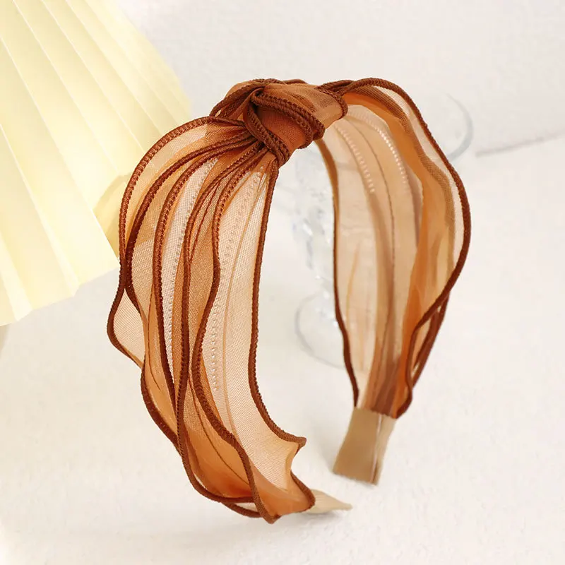 Transparan benang Organza mencuci ikat kepala wajah Makeup kamar mandi kepala memakai segar warna terang transparan ikat rambut sutra aksesoris kepala