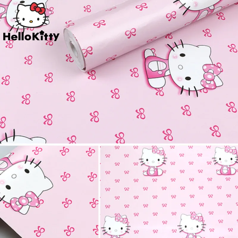 Hello Kitty Wallpaper Pink Waterproof PVC Living Room Bedroom Decorative Wall Adhesive Paper Sticker School Table Cabinet  Decor