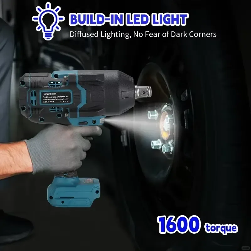Heimerdinger 1600N cordless Brushless Impact Wrench LB268, Cordless Power Tool with LED Light, 3-Speed, High Torque, No view 5