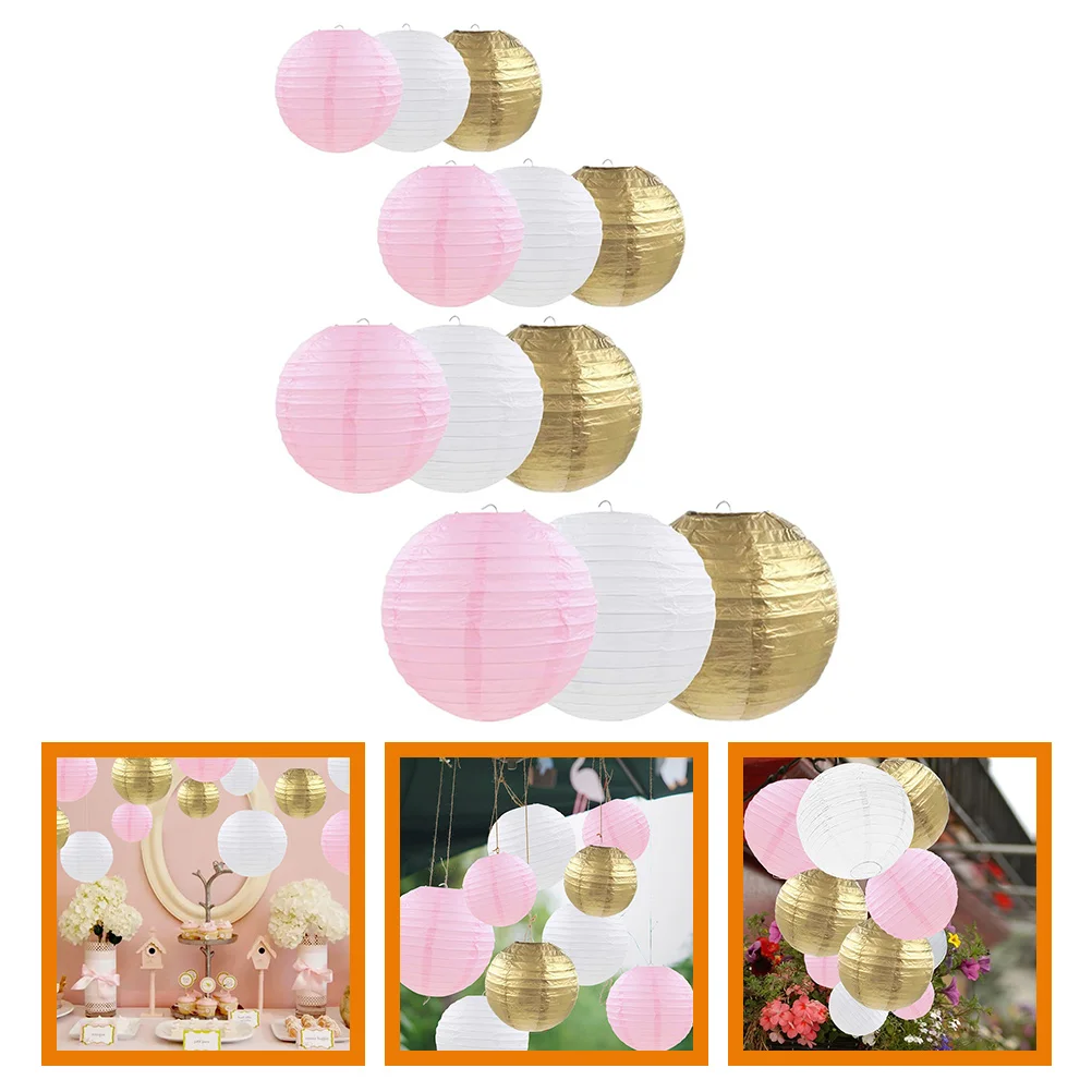 12pcs Hanging Round Lantern Decoration Colorful Paper Hanging Lantern Party Pendant