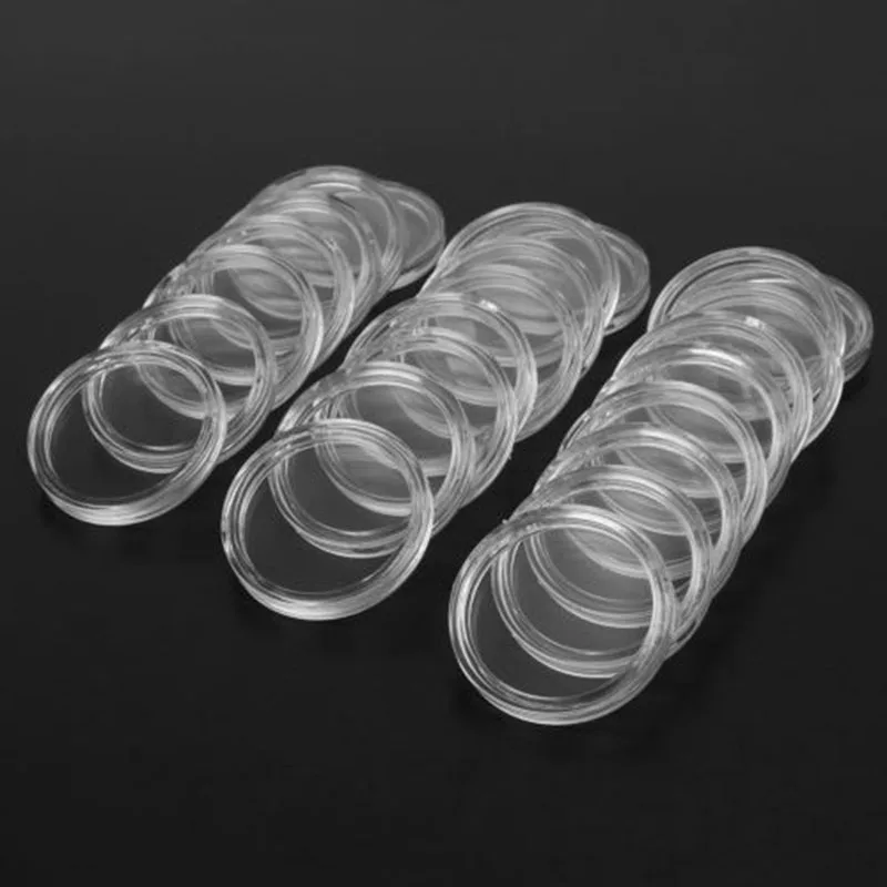 100pcs 28mm Plastic Clear Coin Cases Storage Capsules For Coin Collecting Plastic Clear Coin Cases Storage Tool Parts