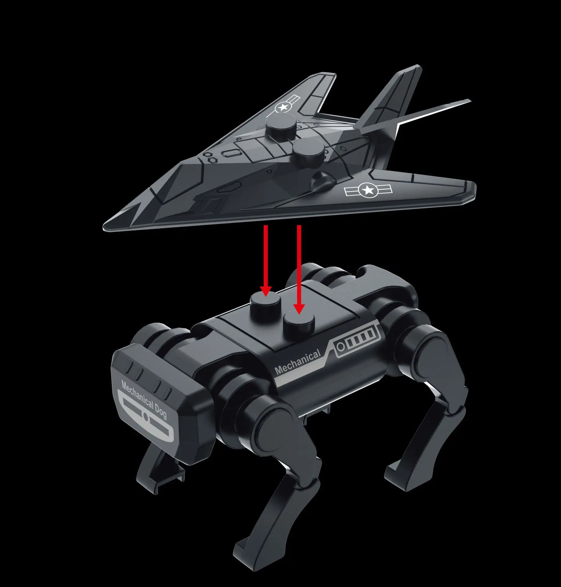 

Новый детский скрытый беспилотный боевой самолет 4-в-1 в военной тематике, механический набор игрушек для собак, комбинированный подарок на праздник для мальчика