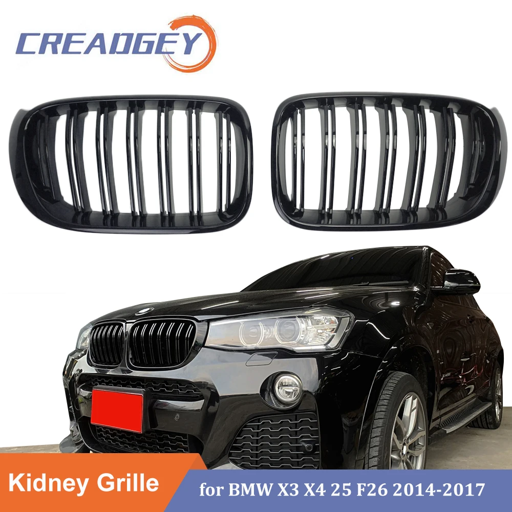 Front Kidney Grille Gloss Black ABS Double Slats for BMW X3 X4 F25 F26 2014 2015 2016 2017 2018 Bumper Hood Grills Replacement