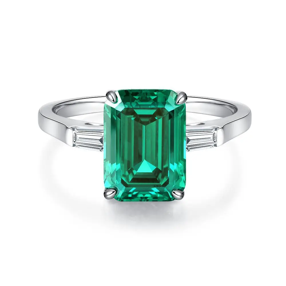 2022 New S925 Sterling Silver Emerald Cut Ring Pagoda  5 Carat Square  Female