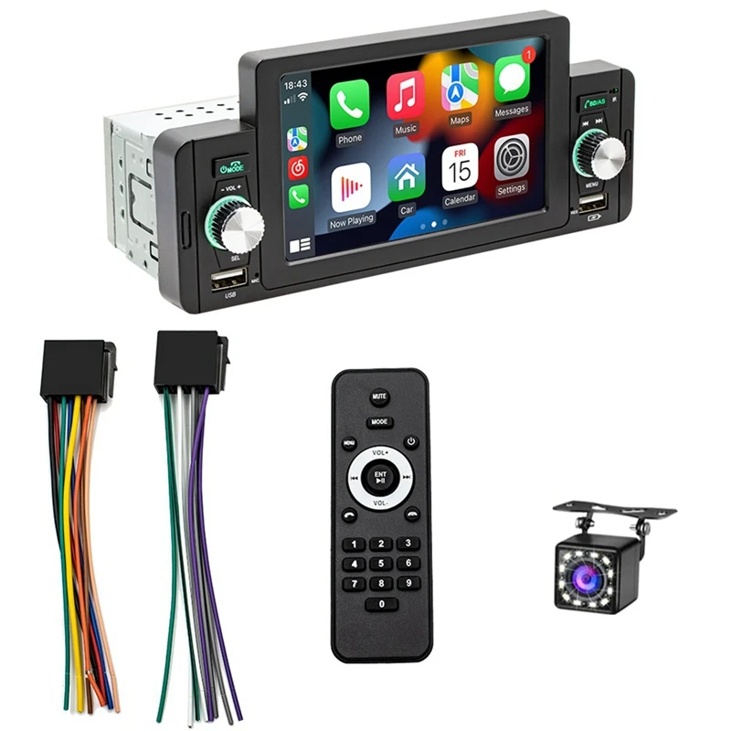 

5 Inch Single Din Car Stereo Wireless Carplay Android Auto Mirror-Link,Touchscreen Radio Bluetooth Backup Camera,FM USB