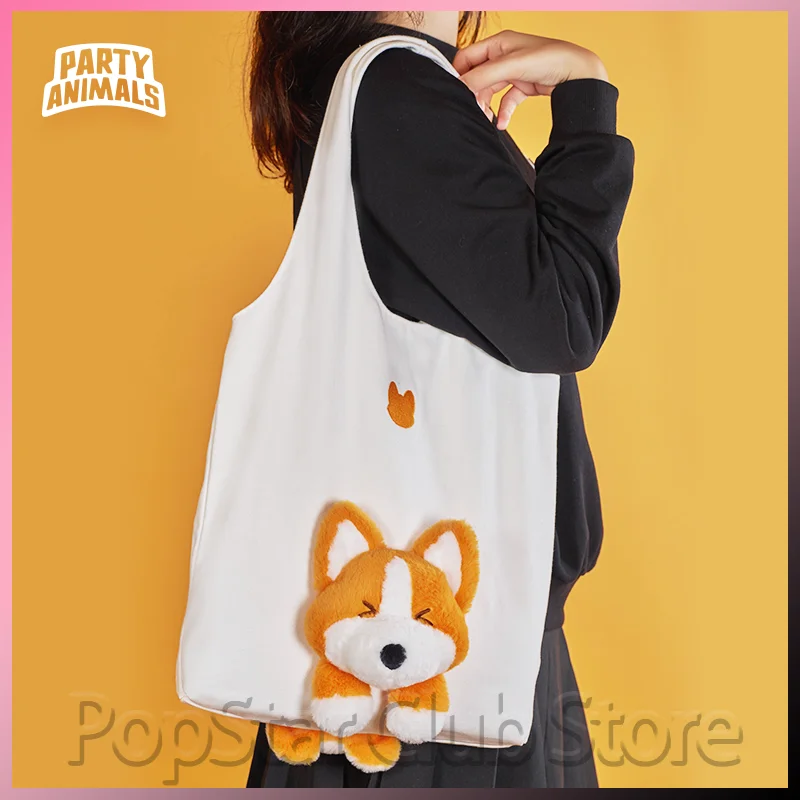 Party Animals Nemo Kawaii Corgi Plush Canvas Tote Bag Game Peripheral Large Capacity Casual Doll Shoulder Bag Daily Outing Gifts