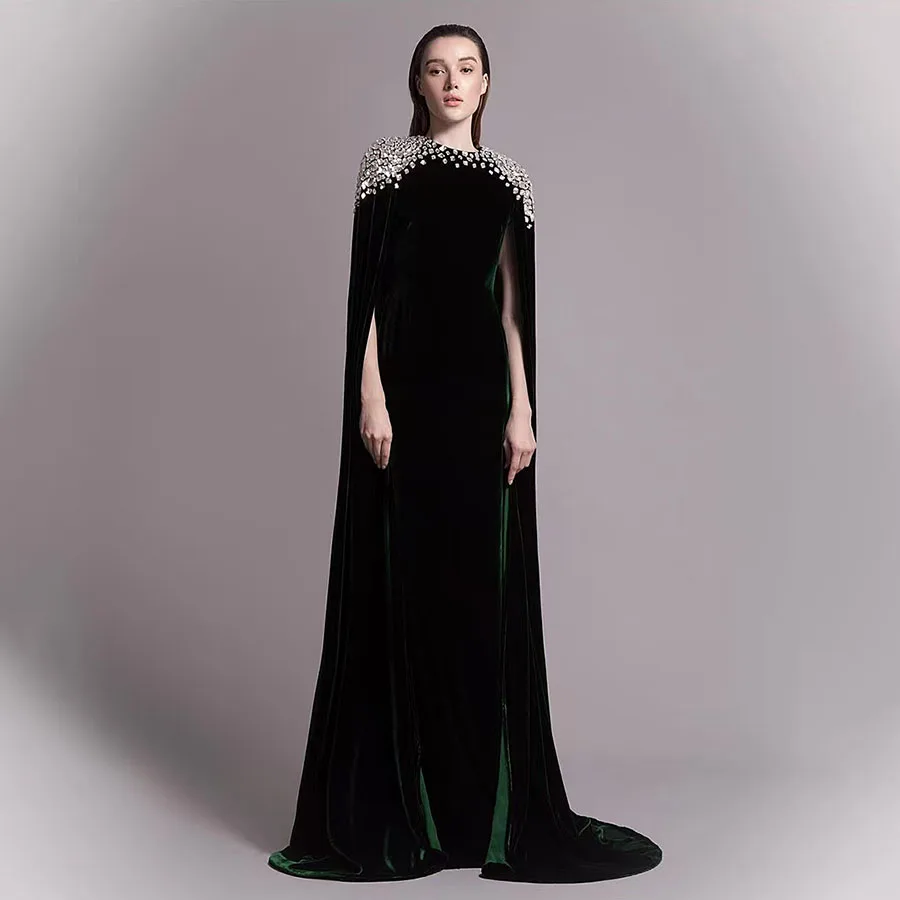 French Evening Dress Hepburn Style Off Shoulder Prom Gown for Women 2025 Winter New Velvet Black Dress Birthday Dress Custom