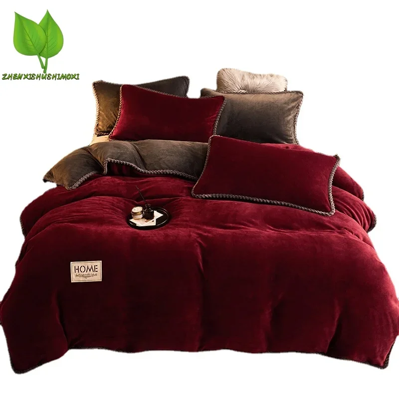 Winter Duvet Cover Thickened Fleece Warm Flannel Coral Double Sided Velvet Bedding Single Double Queen King Size Quilt Cover