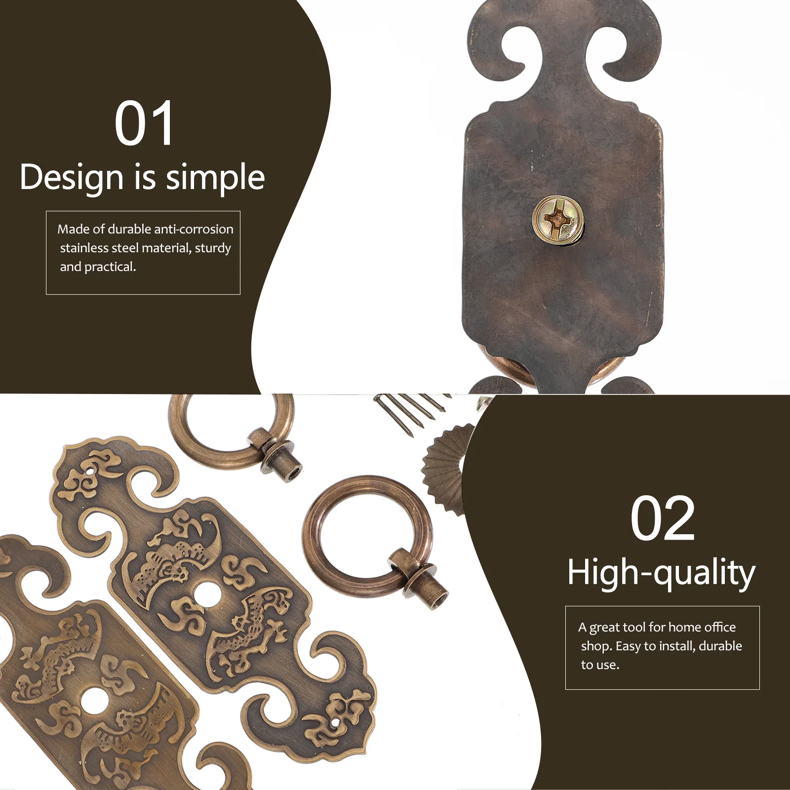 

2Pcs Style Brass Cabinet Door Pull Handle Durable Vintage Furniture Drawer Wardrobe Pulls Style Cabinet Handle