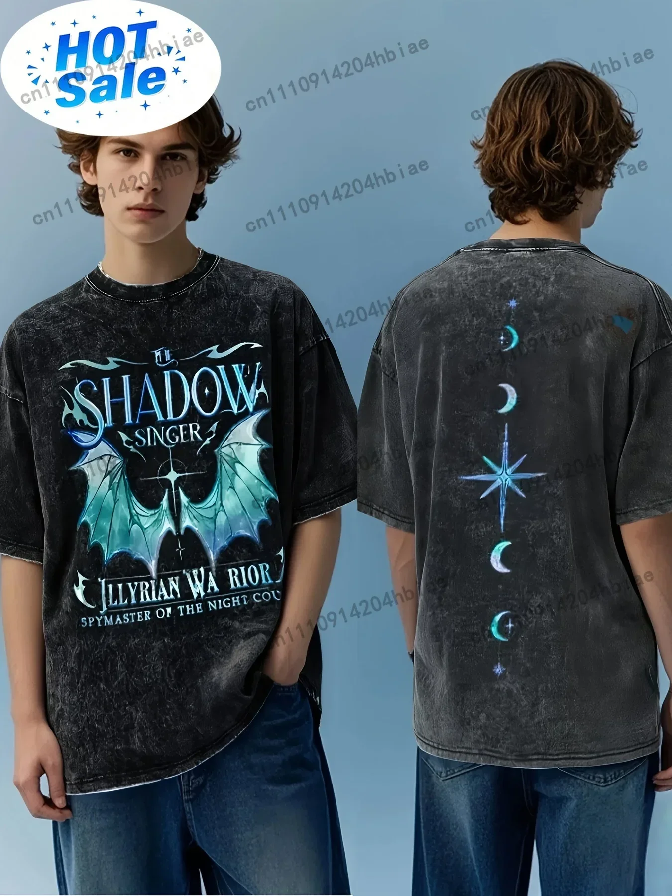 Vintage Azriel Bat Graphic T-Shirt for Men Loose Fit Crew Neck Distressed Black with Starry Night Design All Season Casual Black