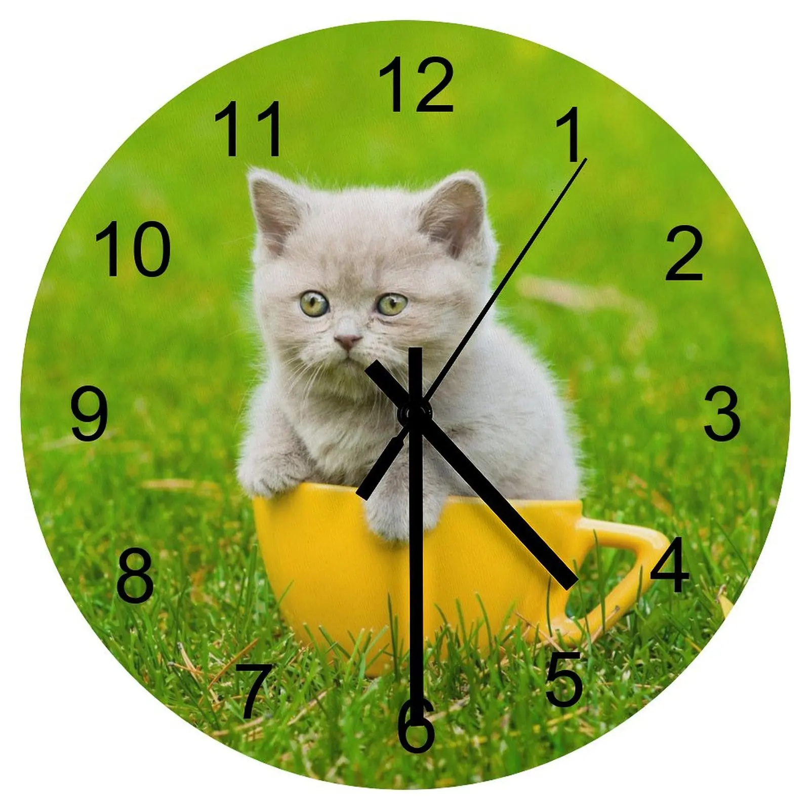 

Garage Wall Clock little white cat Clocks 12 inch Silent Fashion Round Durable Trend Classic Home Decor