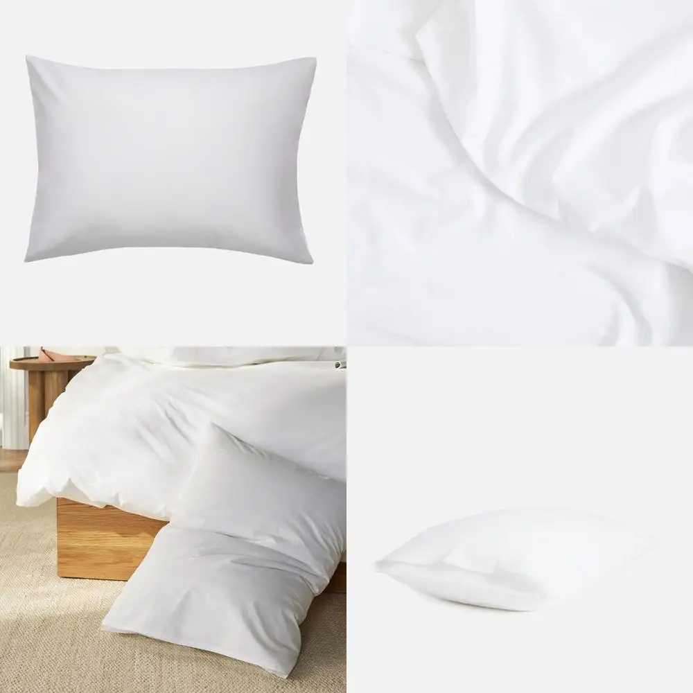 

100% Cotton Percale Pillowcase Pair - Breathable, Machine Washable, Soft & Durable Covers for Standard Pillows (White)