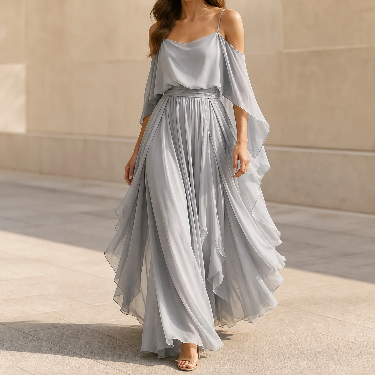 Women's Summer Pleated A-Line Sleeveless Chiffon Round Neck Dress for Wedding Guest Elegant Party Wedding Party Color Block