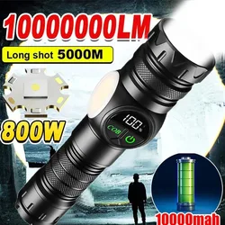 Lampes de poche LED à puissance forte, torche tactique magnétique Rechargeable par USB avec lumière latérale COB, lanterne Zoom pour Camping et pêche