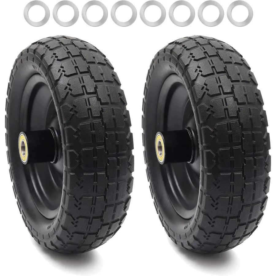

2Pack 10 Flat Free Solid Tire and Wheel with 5 8 Axle Bore Hole 2.1 Offset Hub for 10 Inch Wheelbarrow Wheels Compatible with G