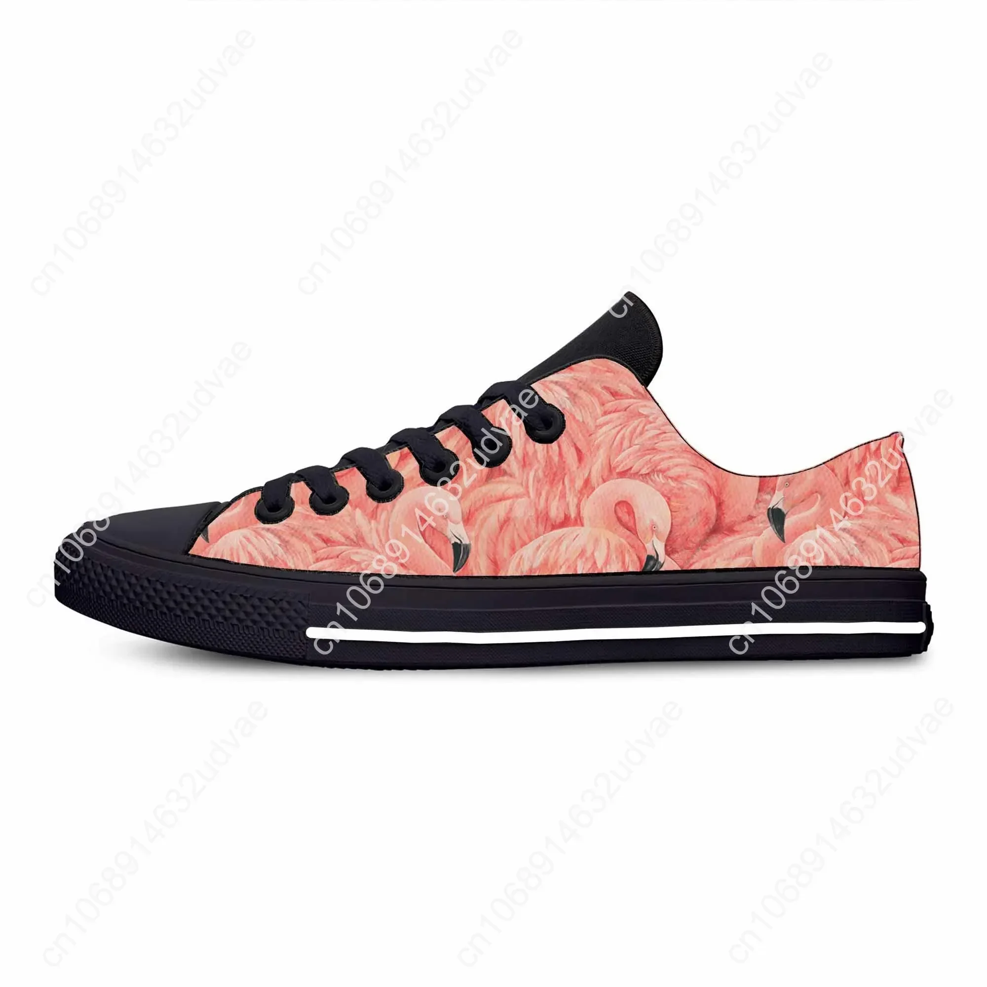 Desenhos animados casuais sapatos de pano para homens e mulheres, tênis respiráveis, impressão 3D, flamingo rosa, padrão animal pássaro, top baixo, confortável