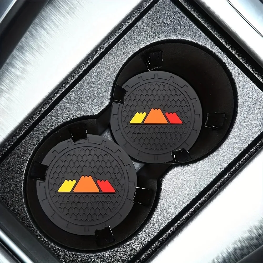 New 2pcs 70mm Car Mounted Water Cup Mat, Car Pickup Truck Tri Color Snow Mountain Small Label Cup Mat, for Tacoma RAV4 SUV Truck