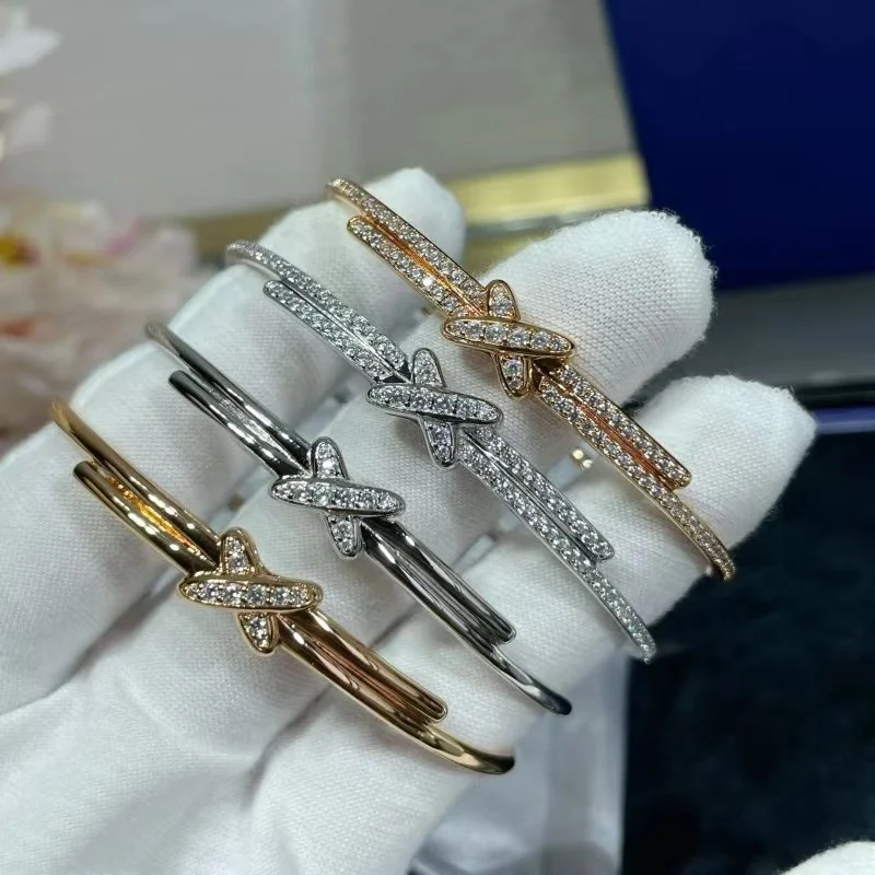 

High Edition Cross Rim for Life X Bracelet 18K Rose Gold set with diamond Love Rim Bracelet Luxury jewelry gift