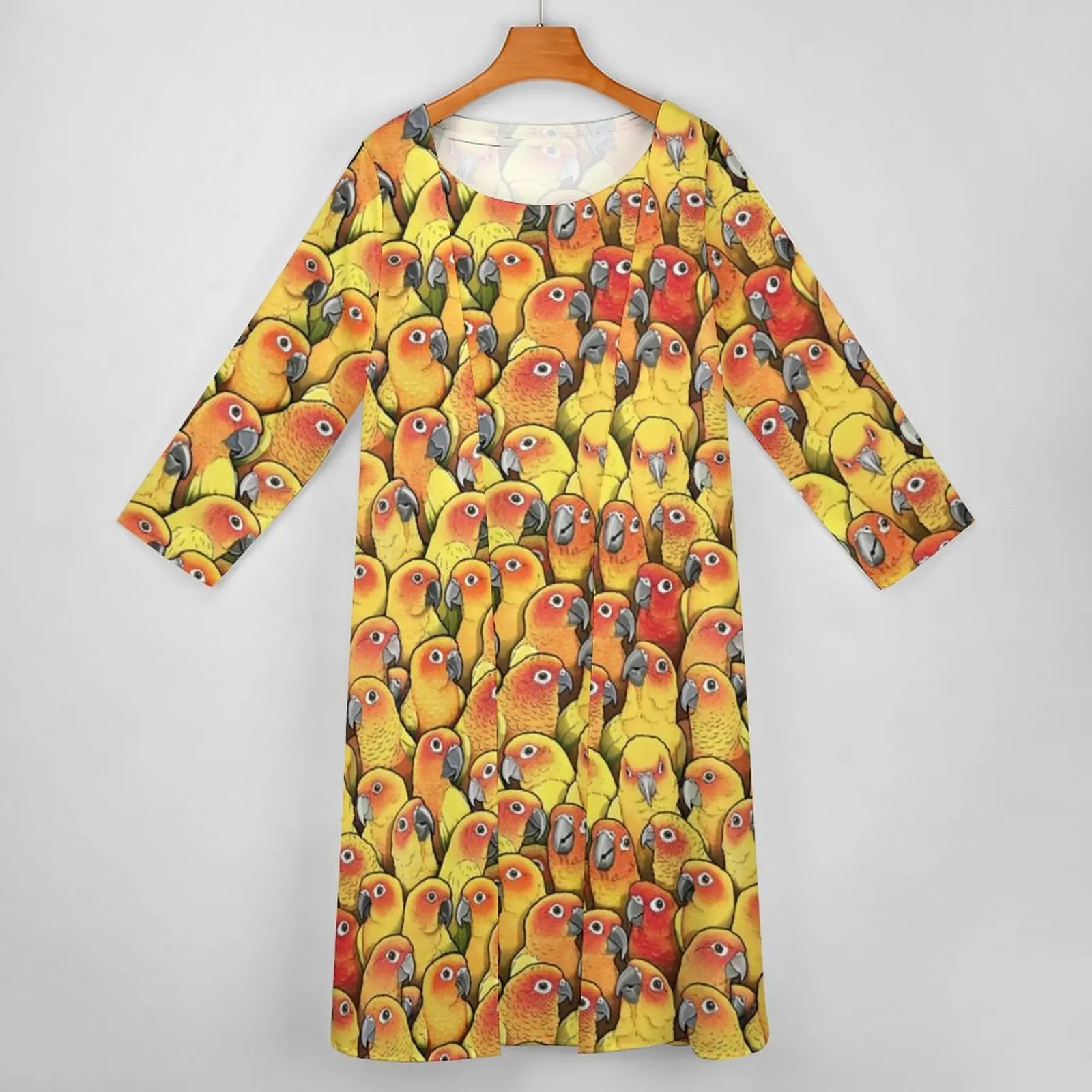 Yellow Parrot Dress Summer Sun Conures Print Aesthetic Boho Beach Long Dresses Women Custom Cute Maxi Dress Large Size