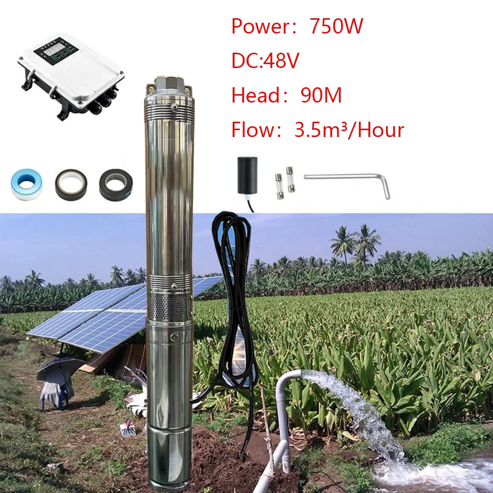 

Солнечный насос для глубоких скважин с контроллером MPPT и датчиком уровня, солнечный фотоэлектрический насос для скважин, максимальный расход 3 м³/час, 300 Вт, 400 Вт, 600 Вт, 750 Вт