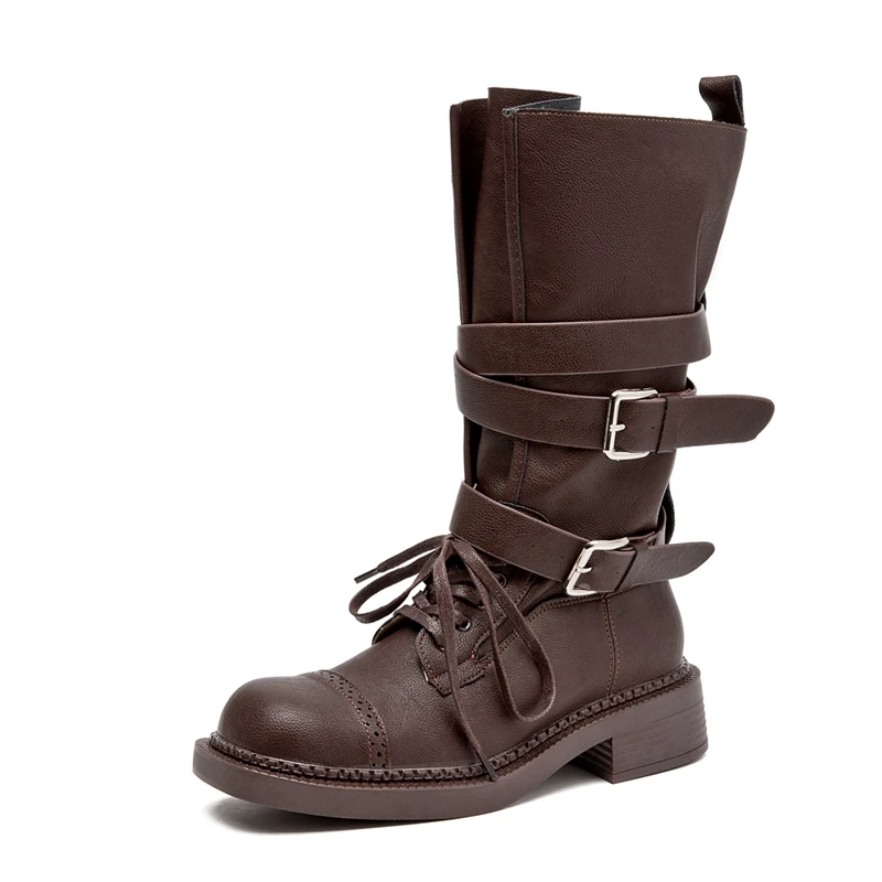 AIYUQI Western Cowboy Boots Women's 2025 New High Tube Motorcycle Boots Women's Block Heel Fashion Rider Boots Women