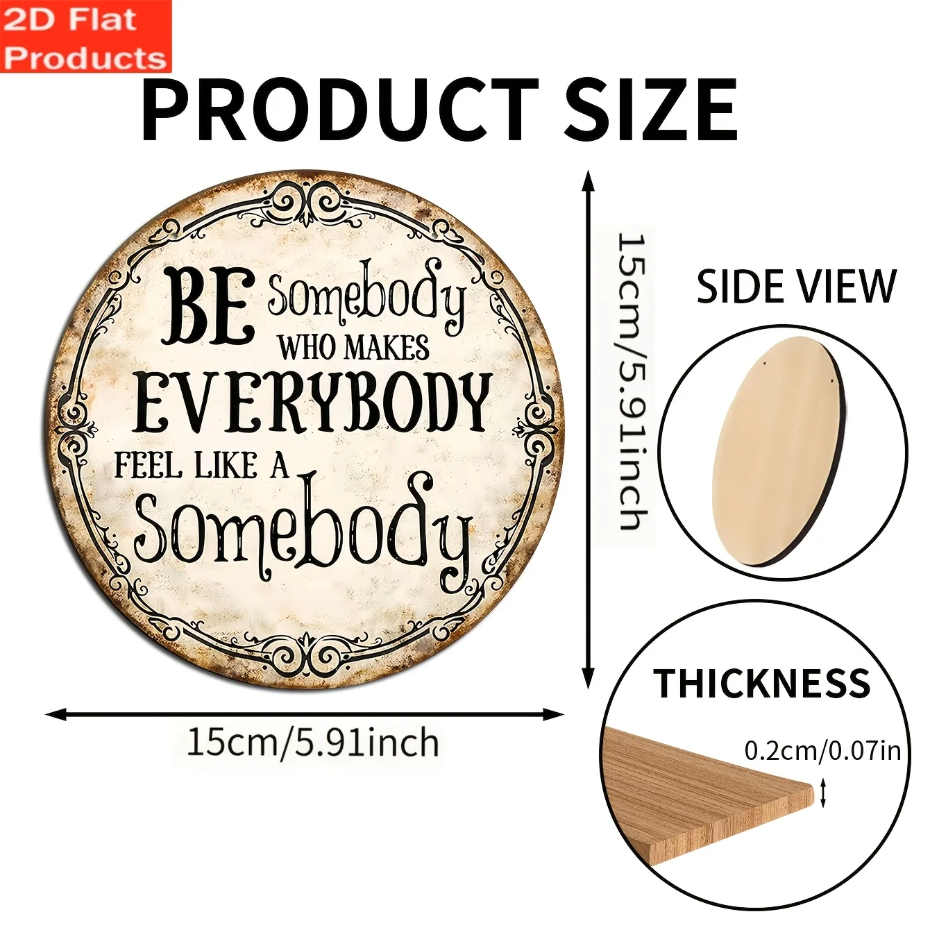 2D Flat - Decorative Sign And Plaque - 1pc Wooden Retro Round Sign, Inspirational Quote 