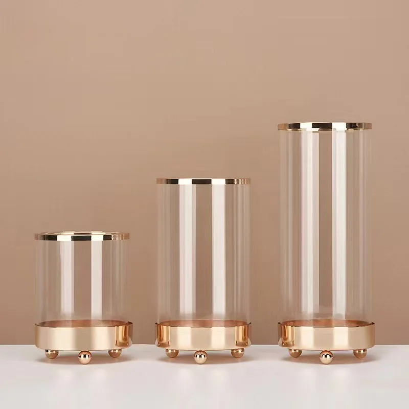 Nordic Glass Metal Candle Holder Flower Vase Table Decoration Ornaments Hydroponic Vase