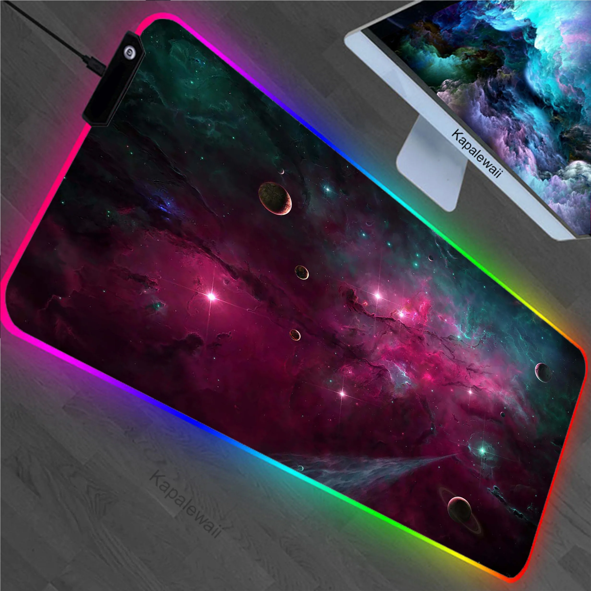 

Purple Star Space RGB LED Mouse Pad Gaming Setup Accessories Mousepad Locking Edge Desk Mat Locking Edge Mouse Pads Keyboard Mat