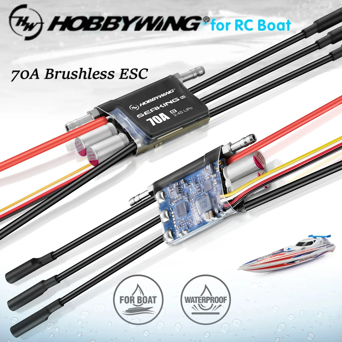 

Hobbywing Seaking PRO 70A G2 Sensorless Brushless ESC 2-4S Lipo for Mini Mono Mini ECO Mini Hydro RC Racing Boats Competition