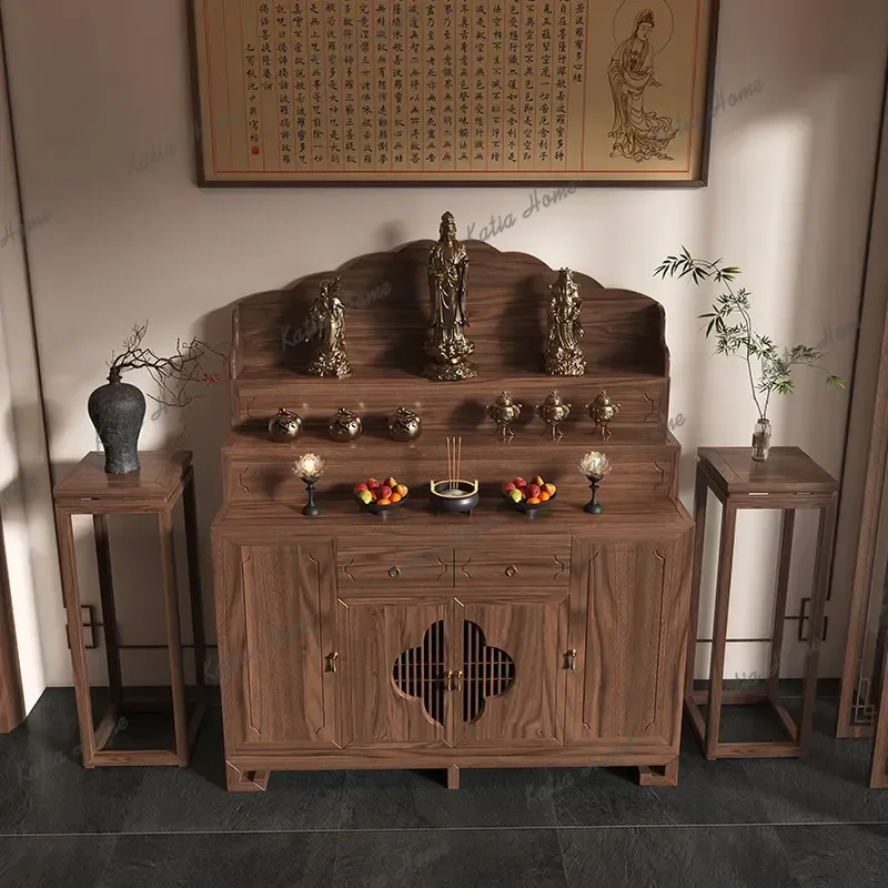 Tibetan Style Three-Layer Offering Table Incense Case Home Buddha Hall Solid Wood Buddha Altar Modern