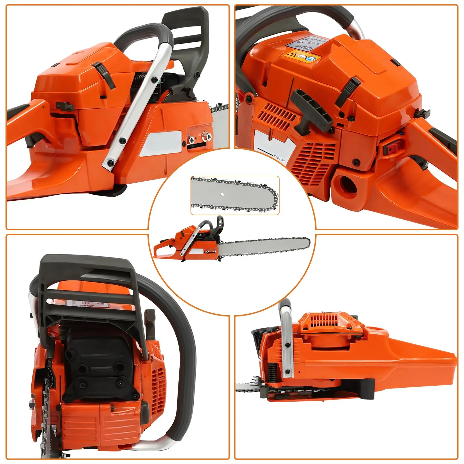 24インチガソリン式チェーンソー、65cc 2700Rpm 2ストロークガソリンエンジン、ゴーグルとグローブ付きハンドヘルドガソリンチェーンソー、プルスタート