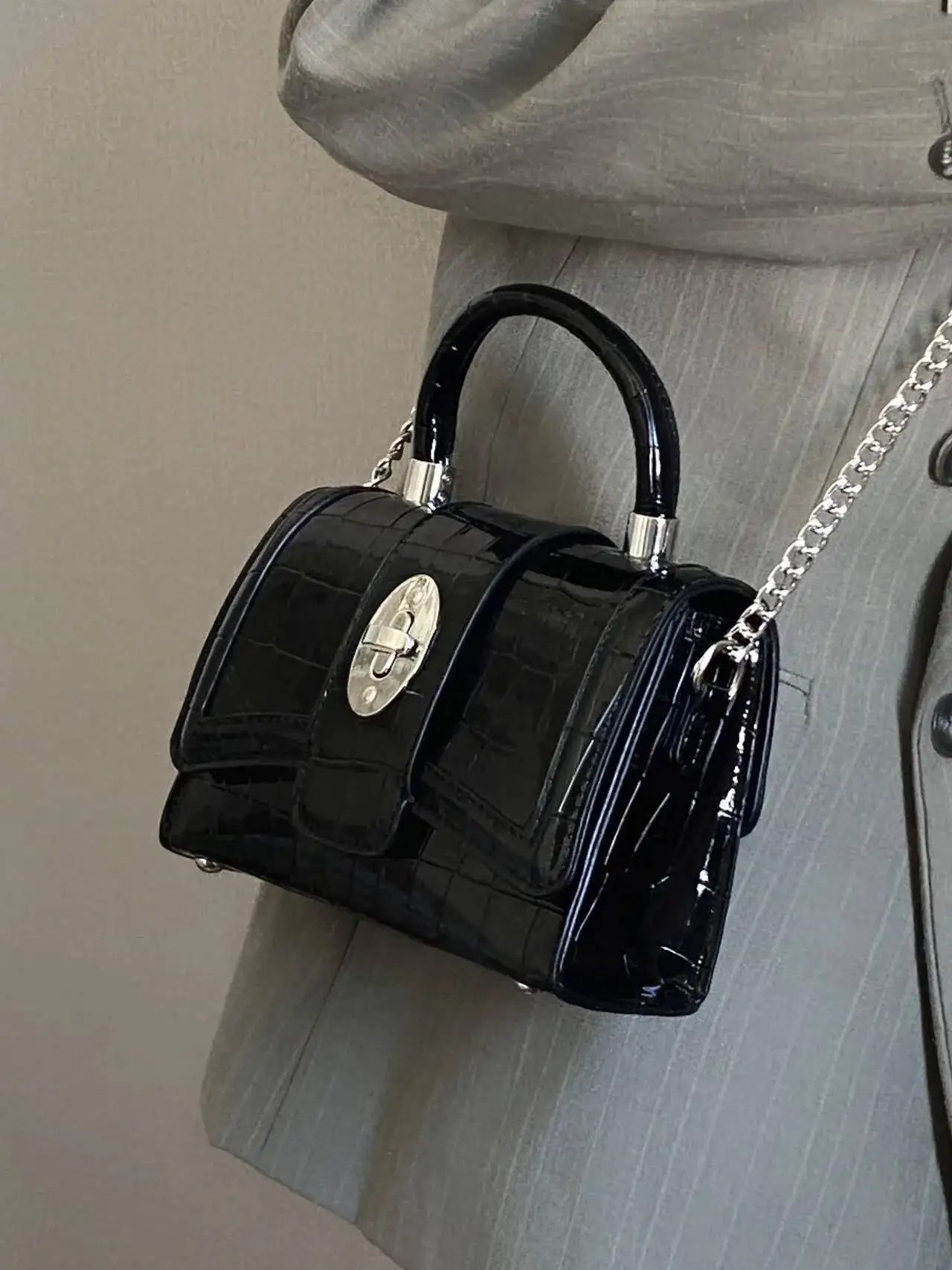 Bloom Vintage Y2k Women 2023 Casual Chains Chic Crocodile Pattern Shoulder Bag Ladies High Street Black Messenger Bags