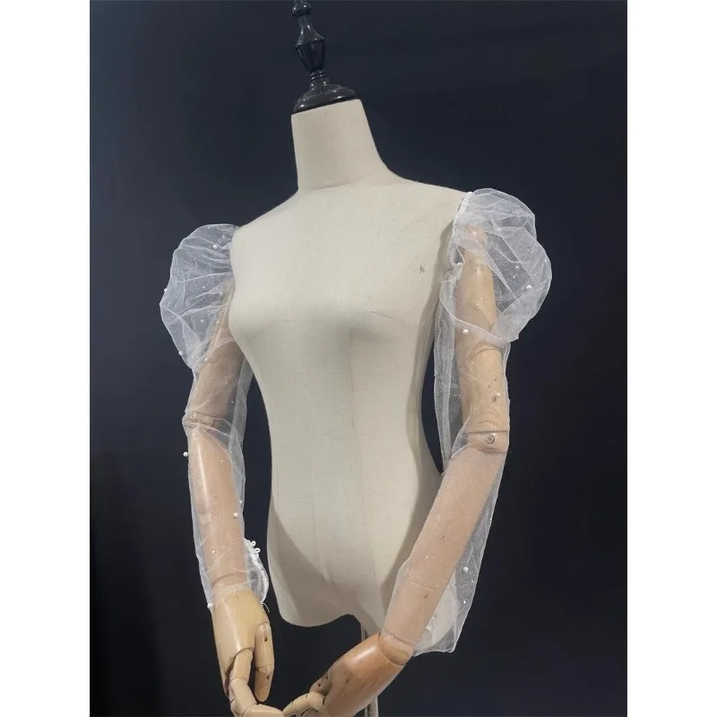 Bride separate wedding dress bubble sleeves wedding dress decoration transformation accessories, bright mesh seam-free yarn slee
