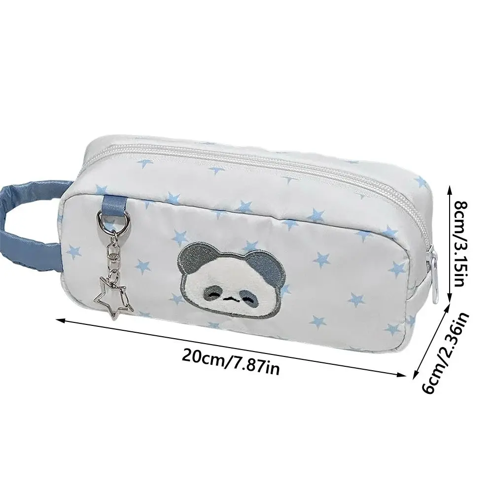 Multifunktionale weiße Stifttasche, großes Fassungsvermögen, Federmäppchen mit Stern-Panda-Muster, tragbarer Hand-Organizer für Schreibwaren, Geschenk