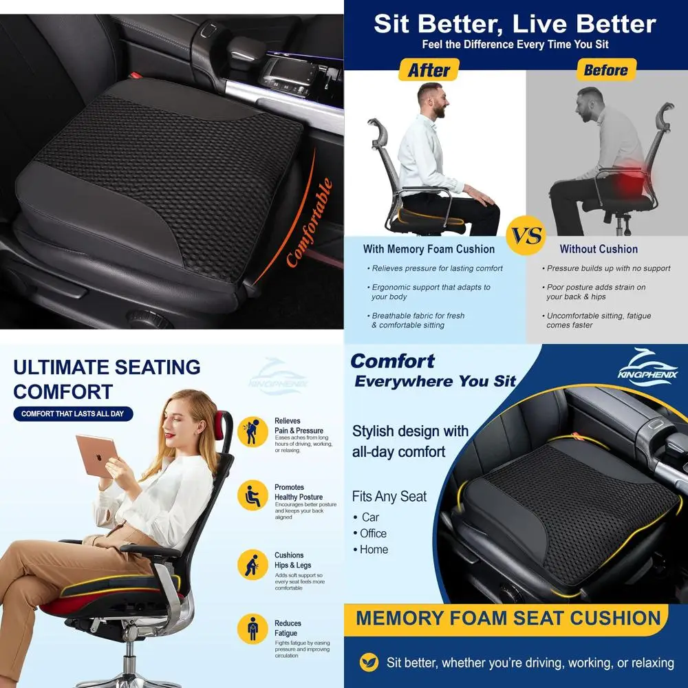 

Эргономичная подушка для автомобильного сиденья из пены с эффектом памяти для поддержки копчика и поясницы - подходит для автомобилей, грузовиков и офисных кресел (черная)