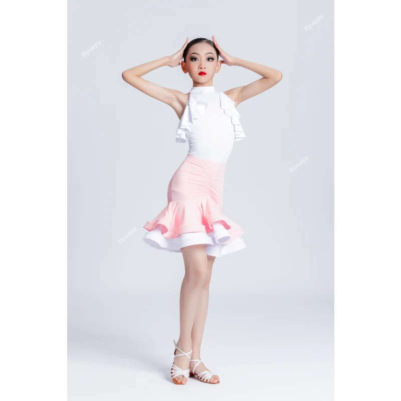 Vestido infantil de dança latina, Roupa de performance de competição profissional, Menina, Verão