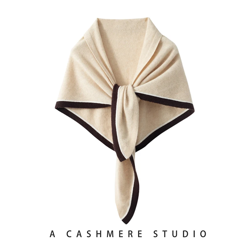 

MVLYFLRT High Quality 100% Cashmere Knitted Shawl, Women's Four Season Striped Small Shawl, Worn With Warm Scarf, Light Luxury