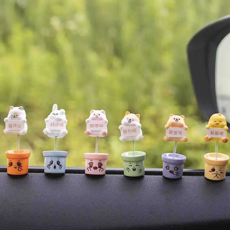 Dashboard Animal 6PCS Shaking Animal Car Center Console Ornament Home Decorations For Living Room Bedroom Dashboard Accessories