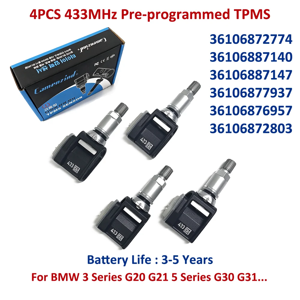 4x TPMS Tyre Pressure Sensors 433MHz 36106872774 6887140 36106887140 36106887147 for BMW 3 Series G20 G21 5 Series G30 G31 G32