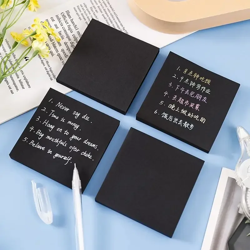 50 Sheets Black Sticky Notes Tearable Message Note Paper N Times Sticker Easy Post Notes Black for Office School Stationery