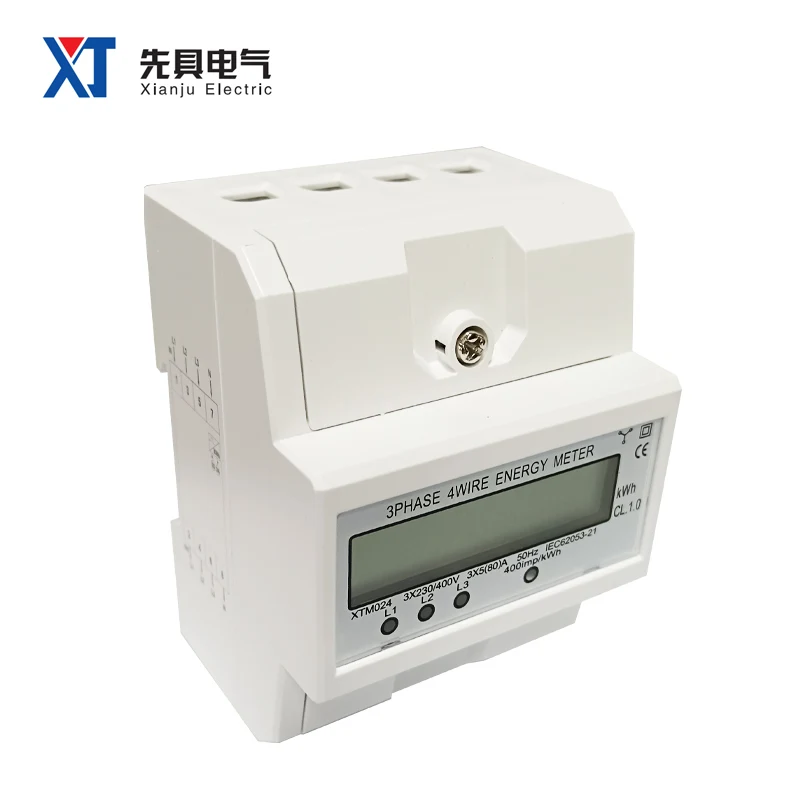 XTM024 Three Phase 4 Wires Energy Meter LCD Display KWH CL.1 RS485 Communication Port MODBUS-RTU 35mm DIN Rail Type