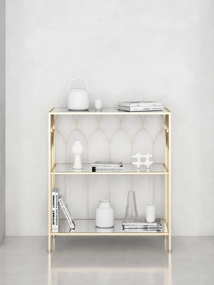 

Nordic Iron Shelf Corner Bookshelf Modern Minimalist Floor Glass Cabinet against the Wall