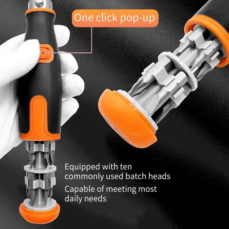 10 In 1 Portable Ratchet Screwdriver Multi-Angle Screwdriver Set Hidden Heads Corner Capable Ratcheting Tool Magnetic Bit Holder