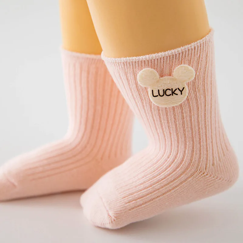 Cartoon Bear Baby Socks Spring Autumn Warm Toddler Knit Sock Solid Color Cotton Sweat-Absorption Breathable Sokken Newborn Socks
