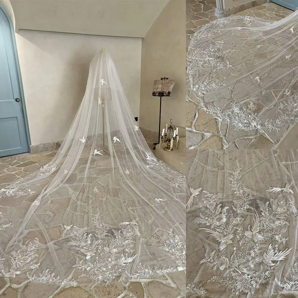 

Иллюзионная свадебная фата с аппликациями на расчески, однослойная фата для невесты, длина собора, свадебные аксессуары по индивидуальному заказу velo de novia