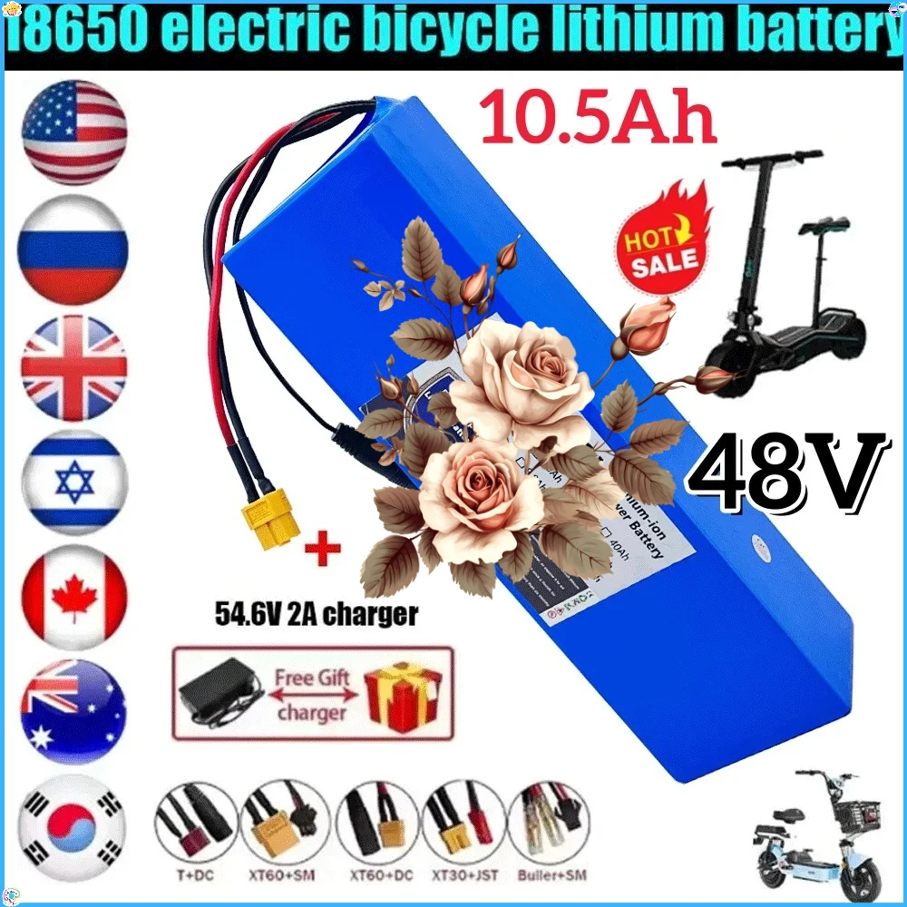 

✨ 48V 10.5Ah 18650 li-ion battery pack 13S2P 1000W battery suitable for 54.6V 250W 350W 500W electric bicycle motor kit